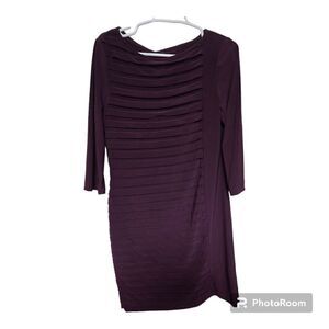 Adrianna Papell Plum Pleated Sheath Dress 14P Petite Cocktail